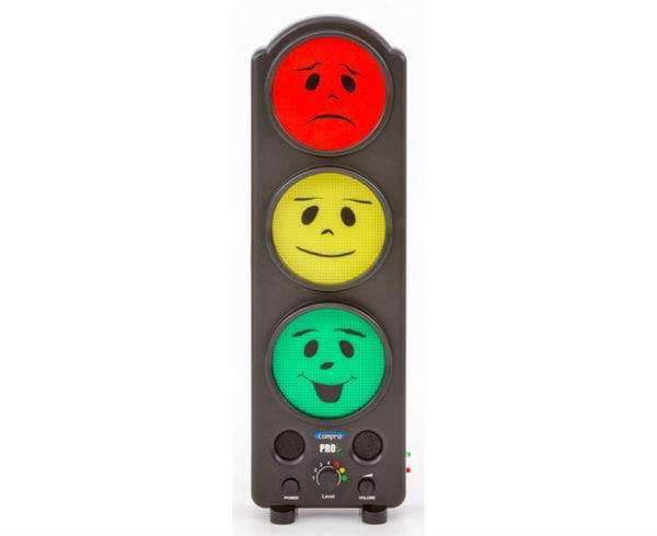 Chatter Tracker trafiklys med glad smiley ved grønt og meget ked smiley ved rødt